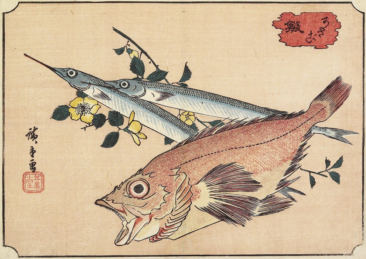 Rockfish and Halfbeak, early 19th century by Utagawa Hiroshige
