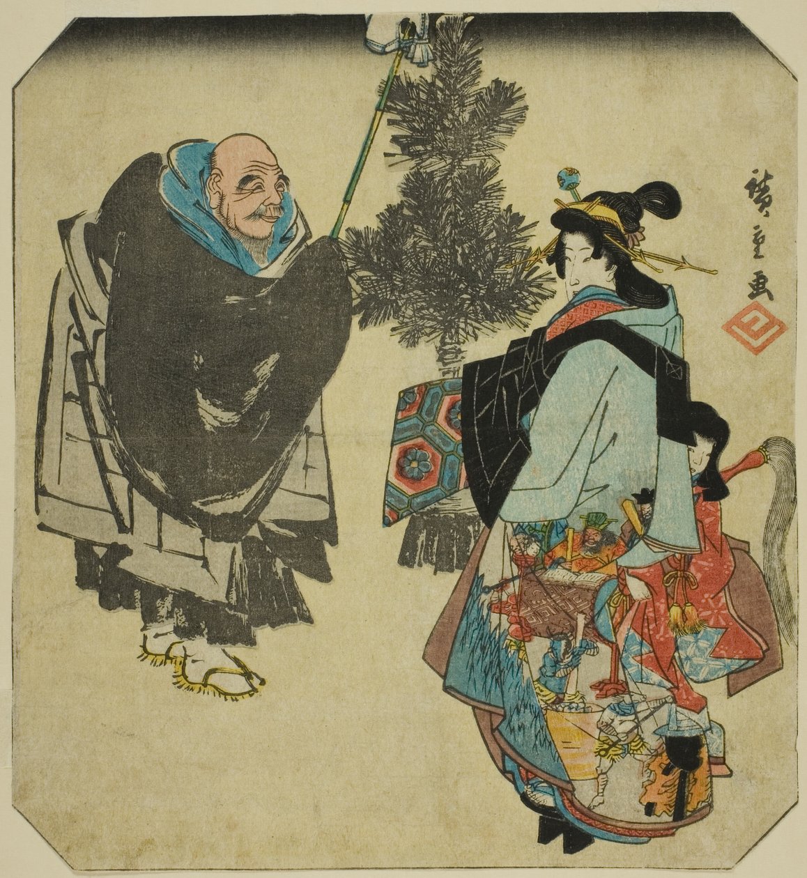 Seki: Priest Ikkyu and the Hell Courtesan, from the series "Fifty-three Pairings for the Tokaido Road (Tokaido gojusan tsui)" by Utagawa Hiroshige