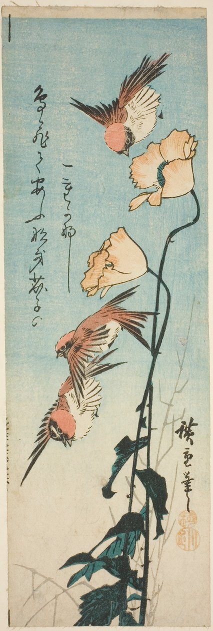 Sparrows and Poppies by Utagawa Hiroshige