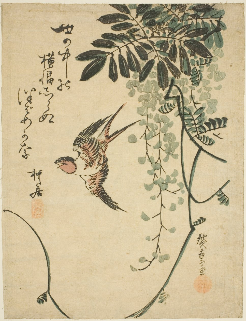 Swallow and Wisteria by Utagawa Hiroshige