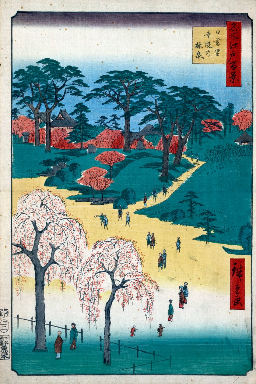Temple Gardens in Nippori, One Hundred Famous Views of Edo, 1856-1858 by Utagawa Hiroshige