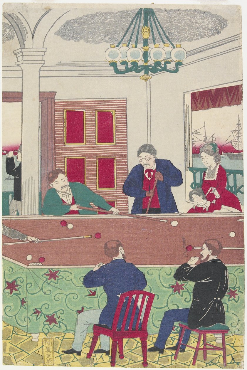 Foreigners at Billiard Game, Late 19th Century by Utagawa Hiroshige III