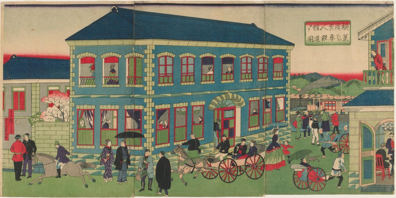 Picture of the Steam Train from the Foreign Establishments of Yokohama, Meiji era by Utagawa Hiroshige III