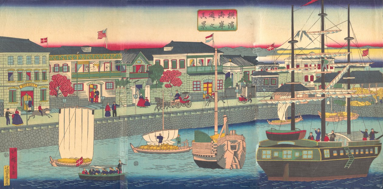 View of the Seafront in Yokohama, 1870 by Utagawa Hiroshige III