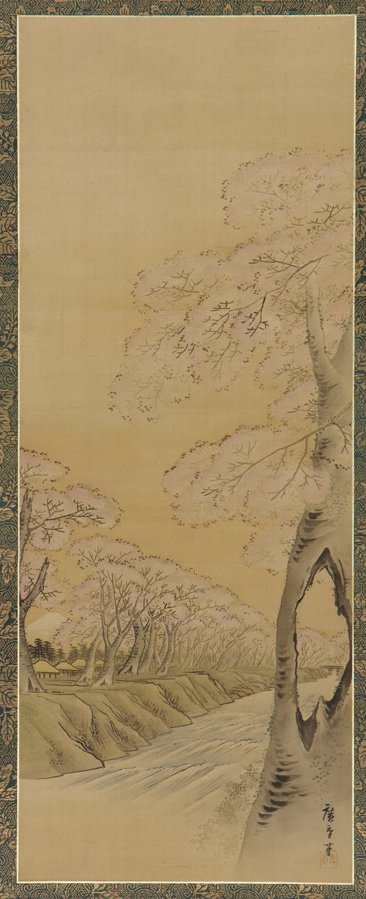 Landscape: flowering cherry trees along the banks of a stream, Edo period, 1615-1868 by Utagawa Hiroshige II