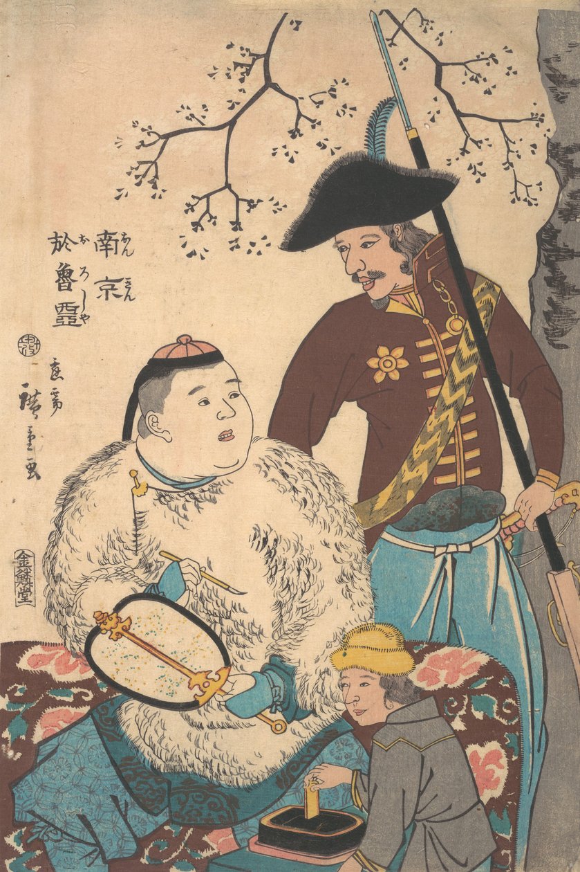 Russians and a Chinese Inscribing a Fan by Utagawa Hiroshige II
