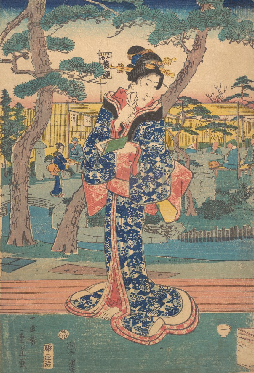 Young girl at tea house in Iriya by Utagawa Hiroshige II