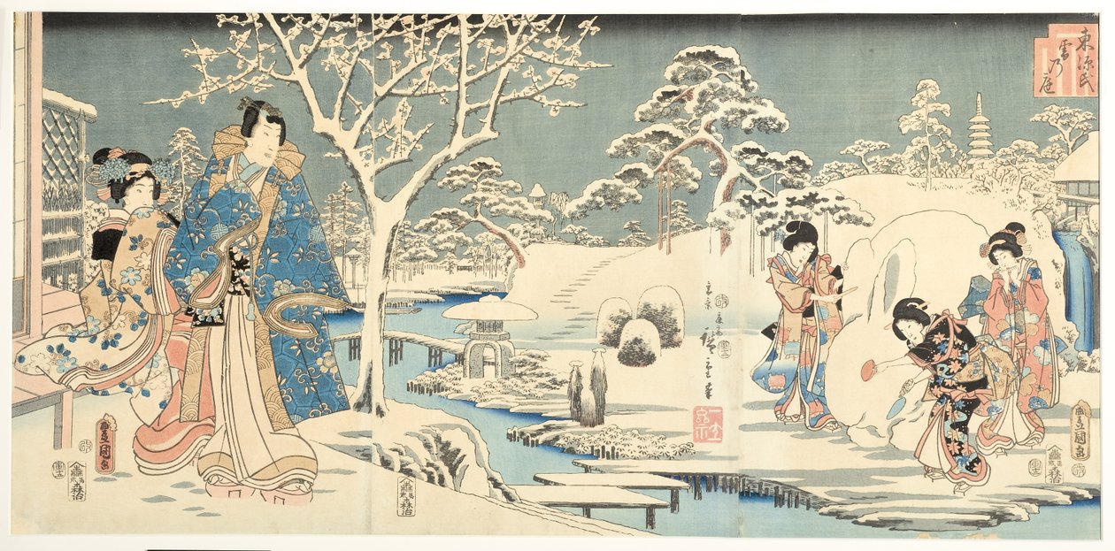 An Eastern Genji in a Snowy Garden, 1854 by Utagawa Hiroshige and Kunisada