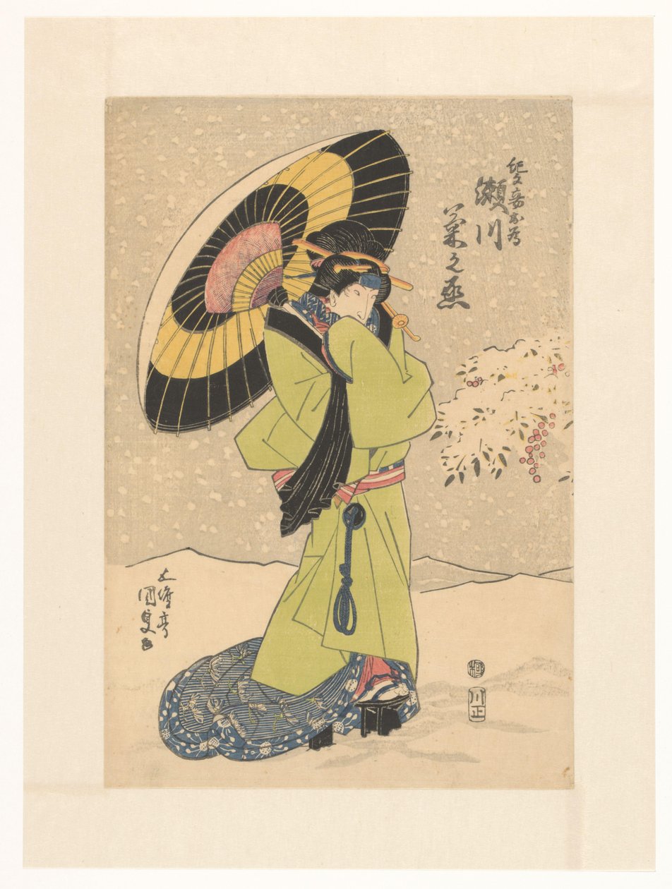 Concubine Mekame in Snow with Umbrella by Utagawa Kunisada (I)