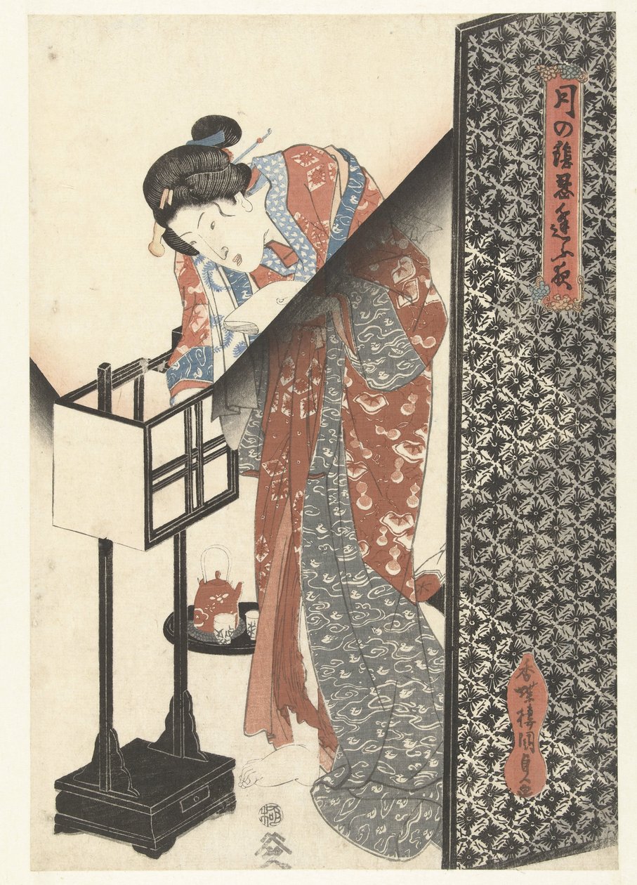 Woman by Lamp (Secret Nightly Meetings by Moonlight series) by Utagawa Kunisada (I)