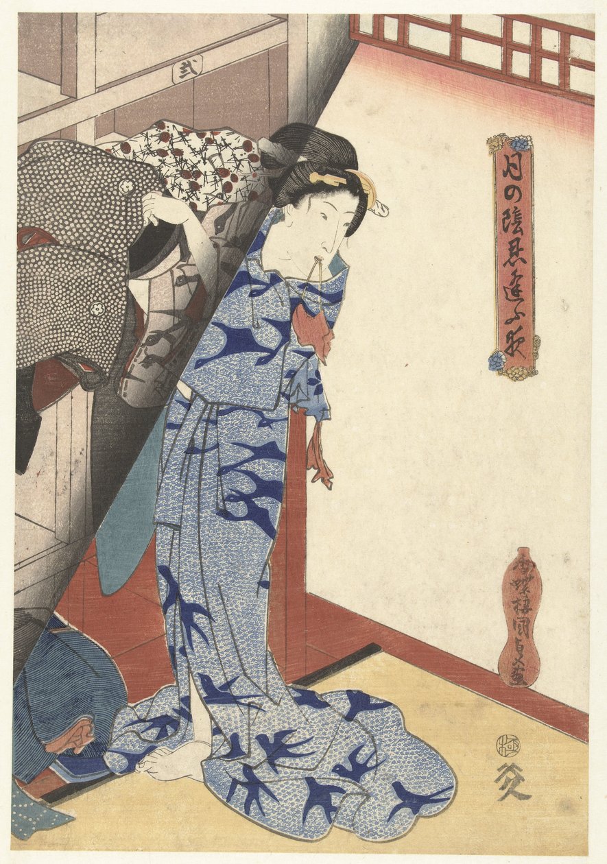 Woman Storing a Kimono (Secret Nightly Meetings by Moonlight) by Utagawa Kunisada (I)