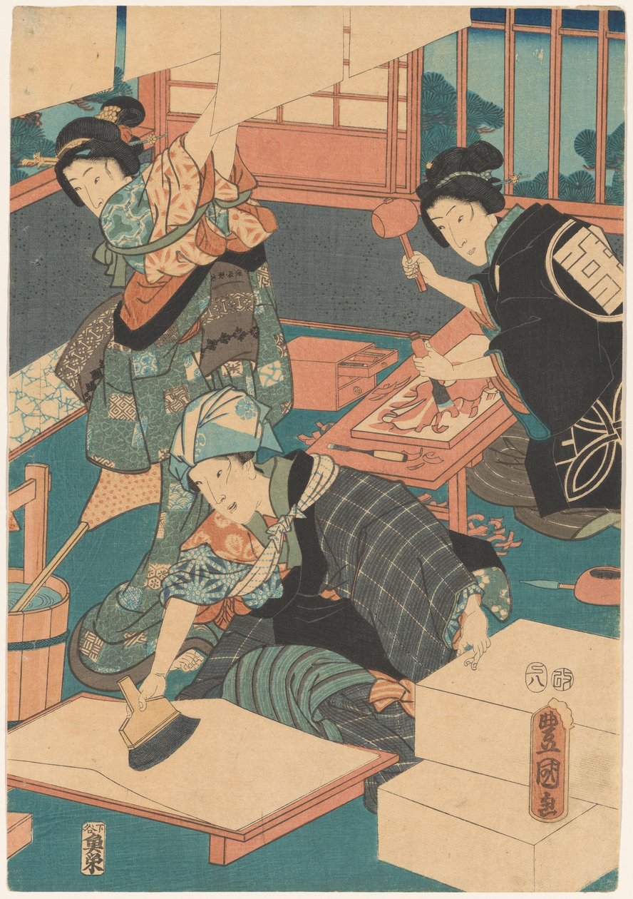 Women Making Prints (Middle Part) by Utagawa Kunisada (I)