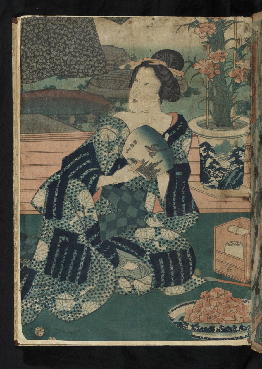 Avant et après - Seated Japanese Woman Fanning Herself by Utagawa Kunisada