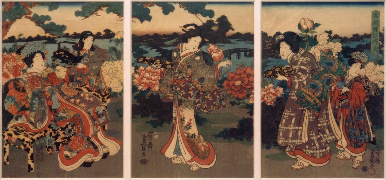 Butterflies and Peonies by Utagawa Kunisada