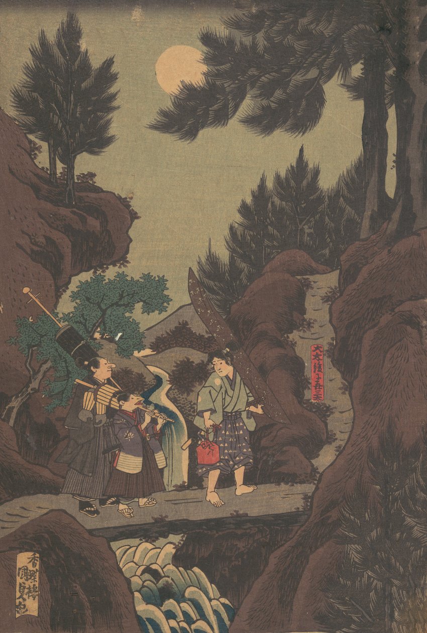 Shanao [Yoshitsune] Learns Martial Arts in Sojogatani by Utagawa Kunisada