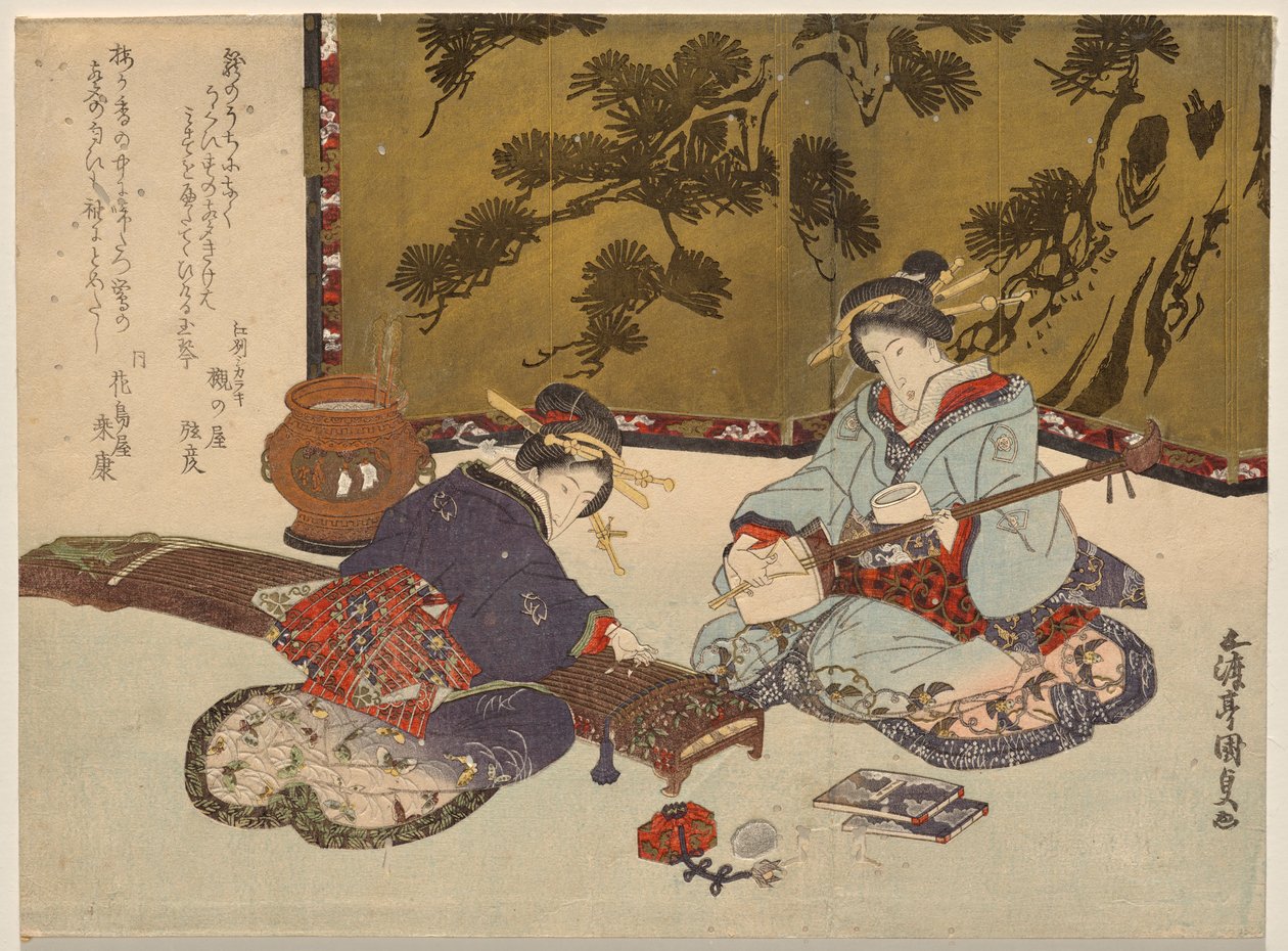 Two Courtesans Playing Musical Instruments by Utagawa Kunisada