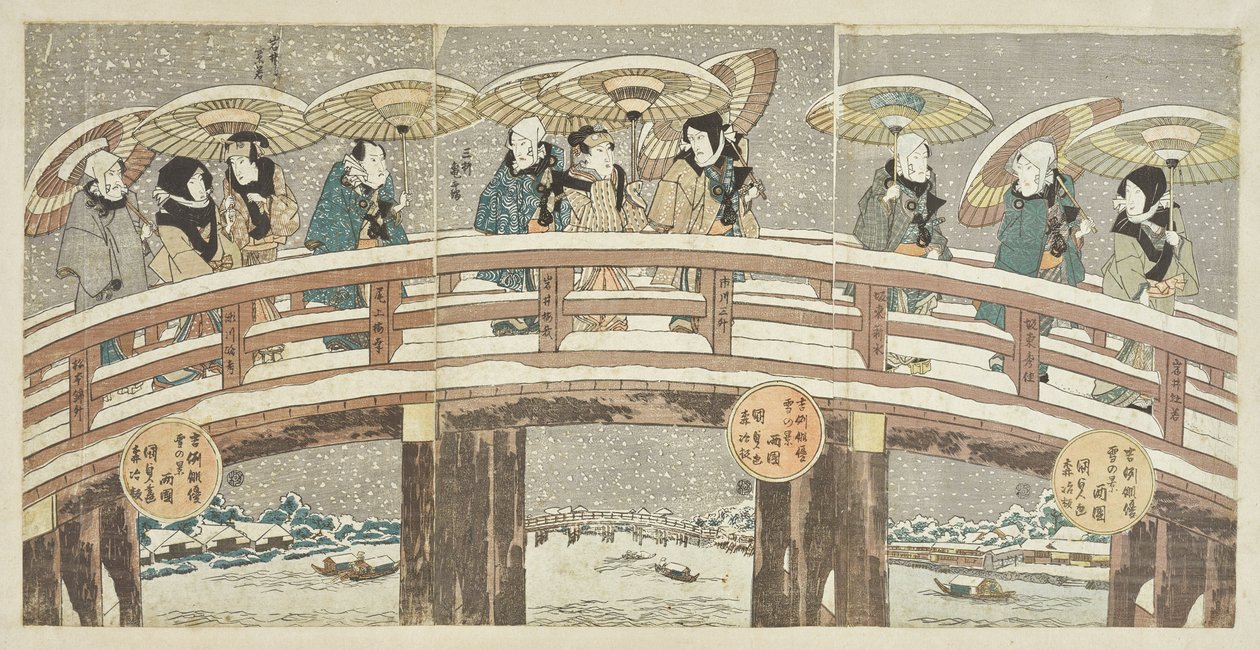 Winter Scene with Fortune-Telling Actor Procession by Utagawa Kunisada