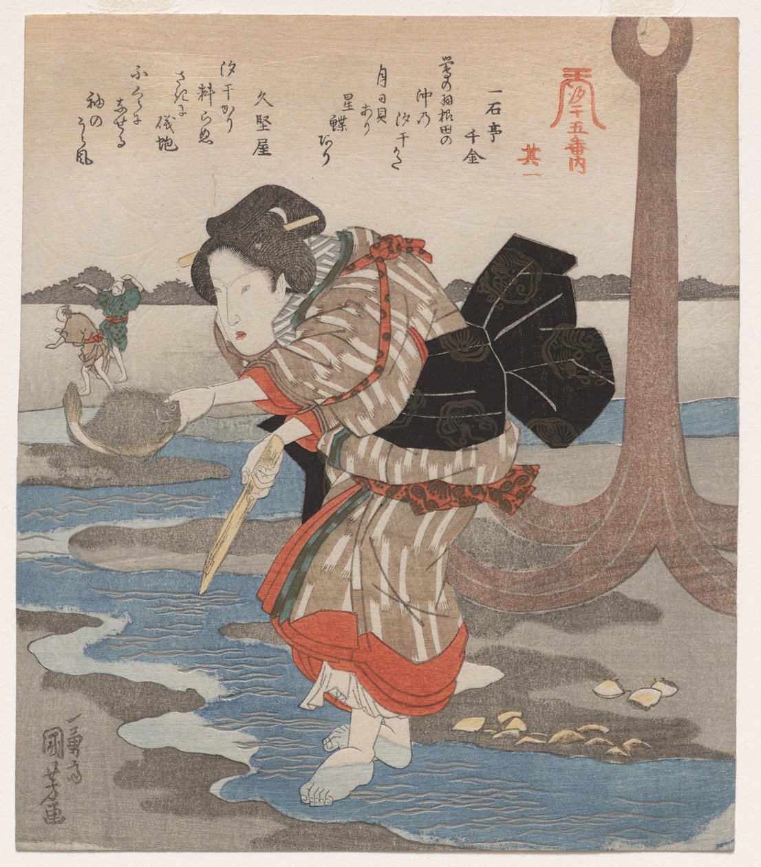Woman Beside an Anchor; from the series Five Pictures of Low Tide by Utagawa Kuniyoshi