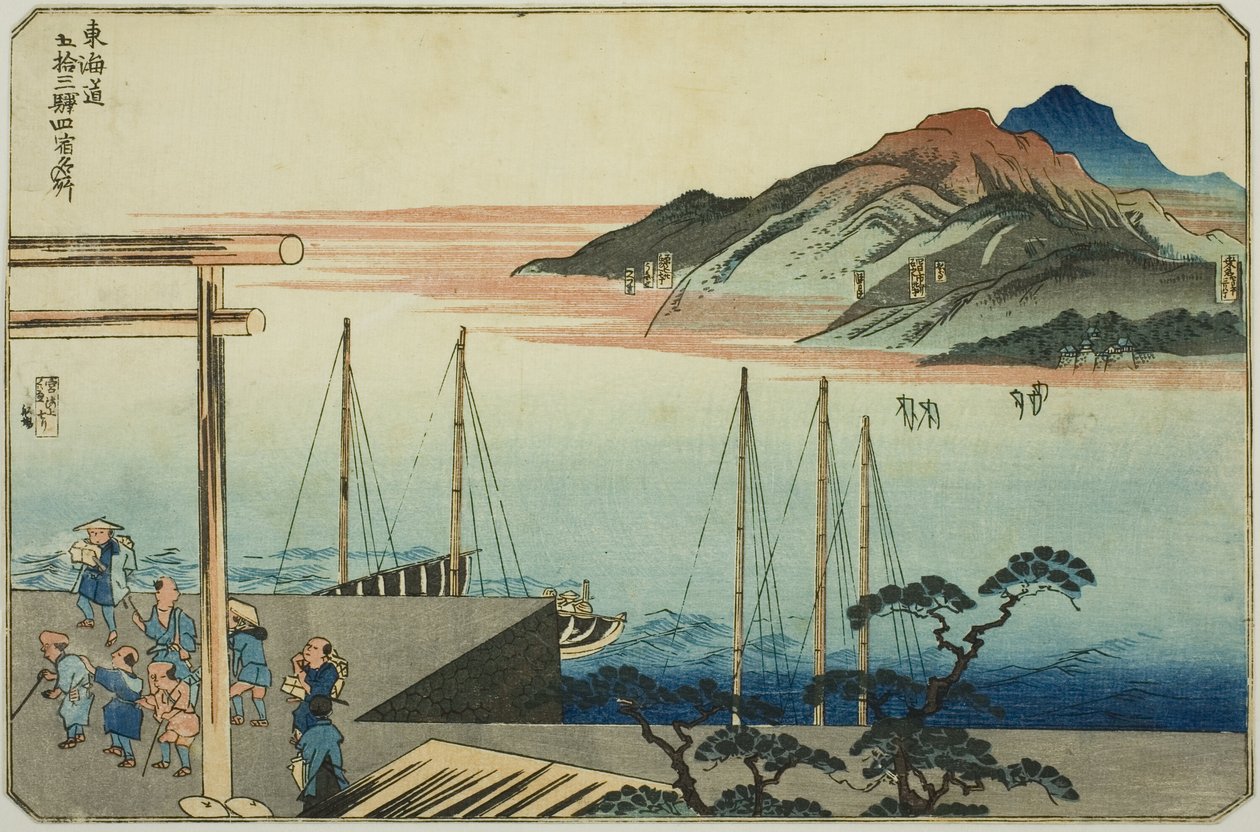 Miya, Kuwana, Yokkaichi, and Ishiyakushi, from the series "Famous Places on the Fifty-three Stations of the Tokaido, Four Stations" by Utagawa Kuniyoshi