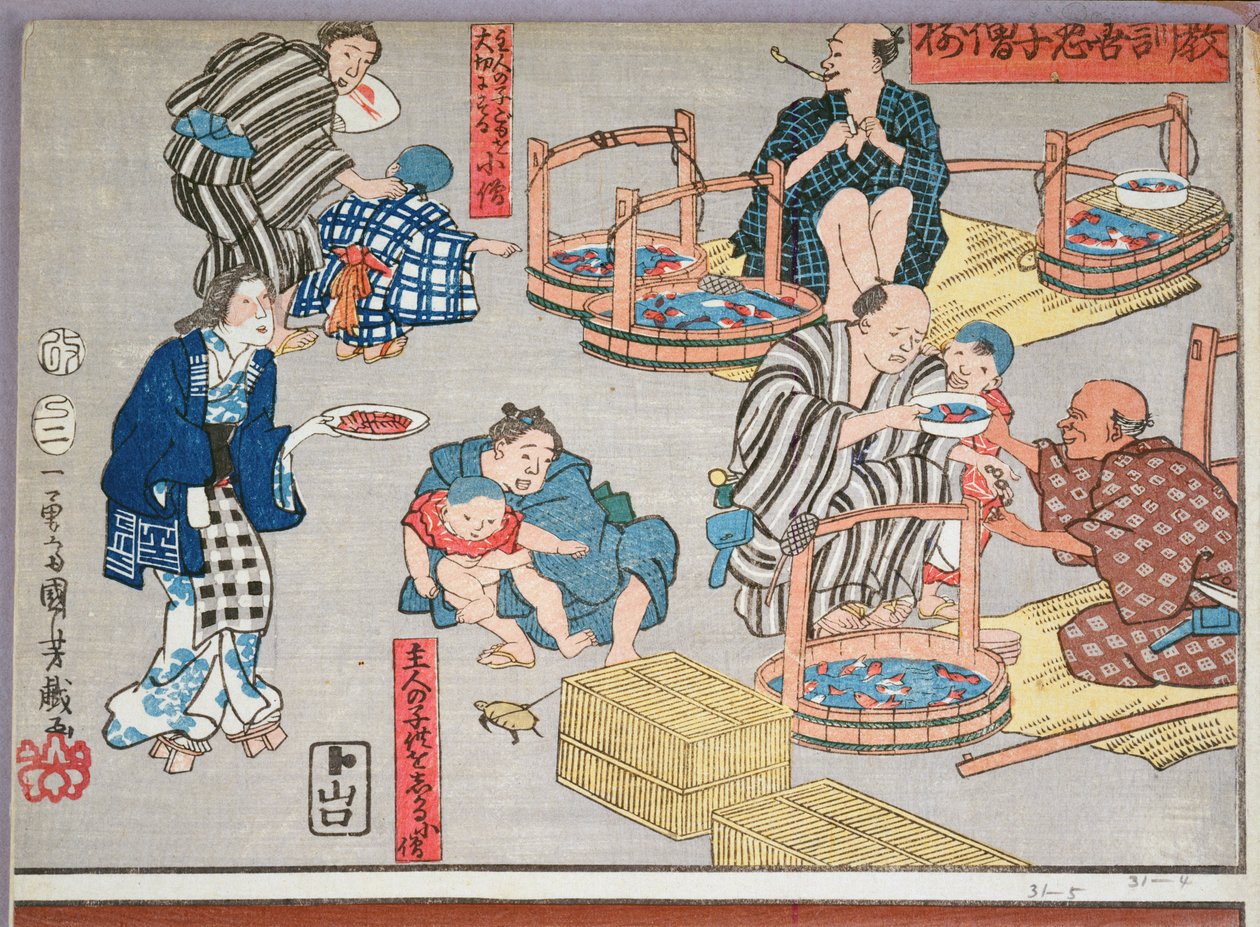 Moral Teaching for Shopboys, Giving Good and Bad Examples of Behaviour by Utagawa Kuniyoshi