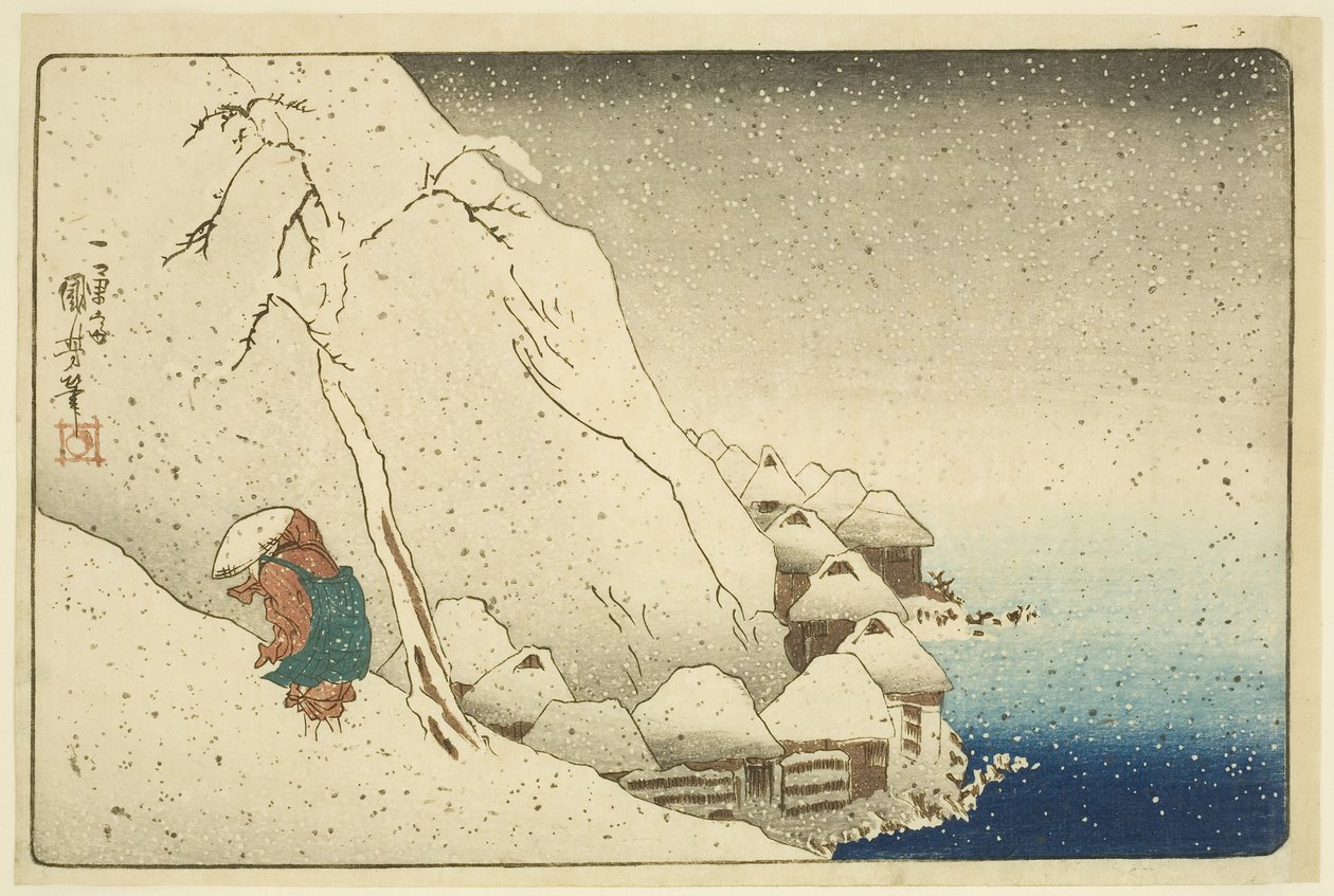 Nichiren in the Snow at Tsukahara on Sado Island by Utagawa Kuniyoshi
