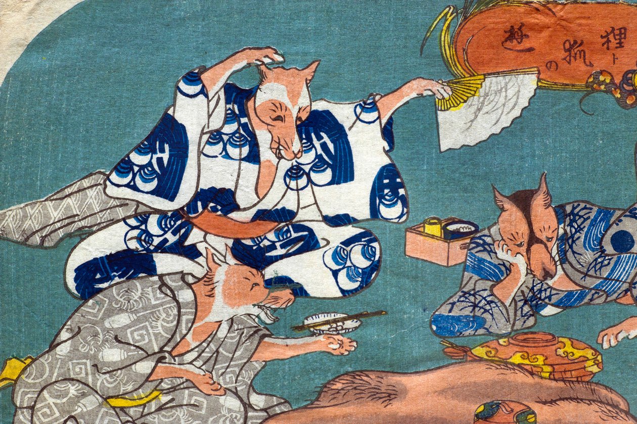 Racoon Dog and Fox at Play (Tanuki to kitsune no asobi), c.1842 by Utagawa Kuniyoshi