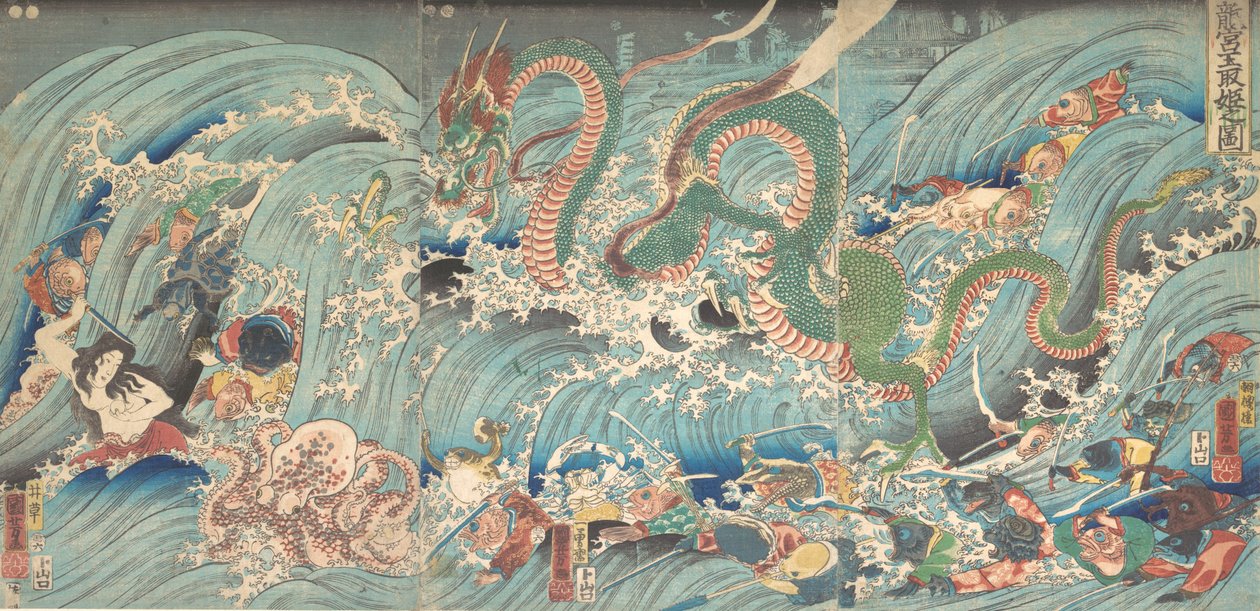 Recovering the Stolen Jewel from the Palace of the Dragon King, 1853 by Utagawa Kuniyoshi