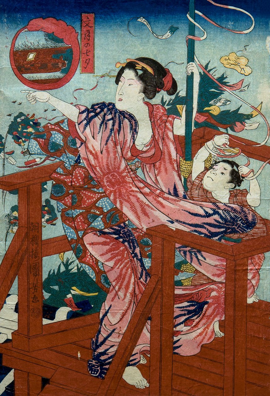 The Star Festival of the Seventh Month (Fumizuki no tanabata) Untitled series of women with children in the twelve months, c.1836 by Utagawa Kuniyoshi