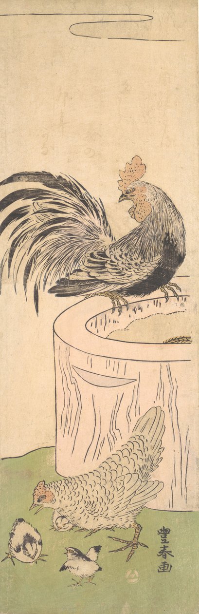 Cock, Hen, and Chicks by Utagawa Toyoharu