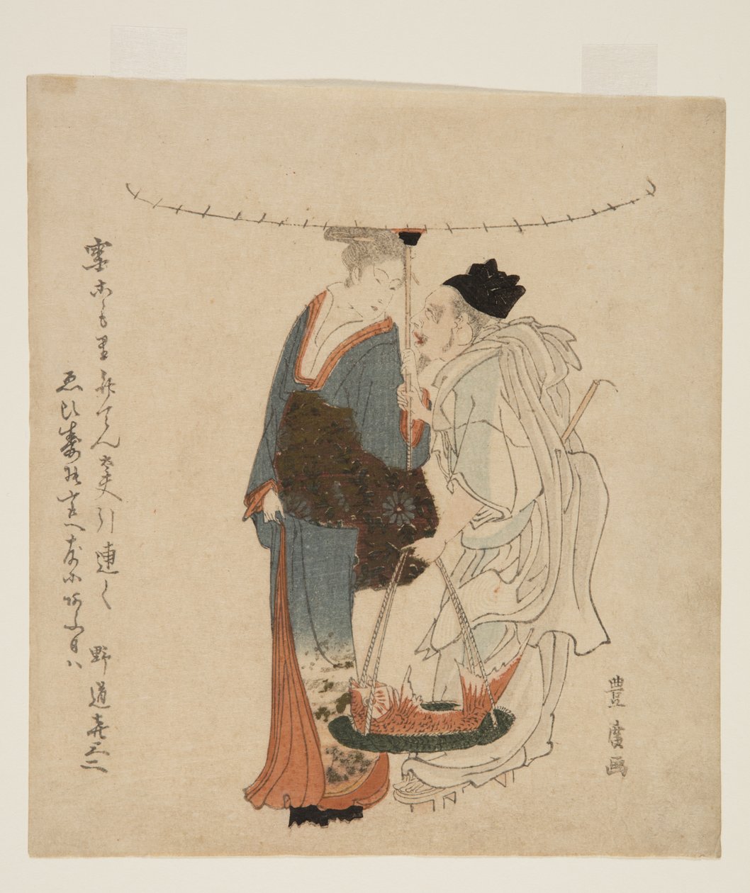 The God Ebisu Walking with a Young Woman in the Snow by Utagawa Toyohiro