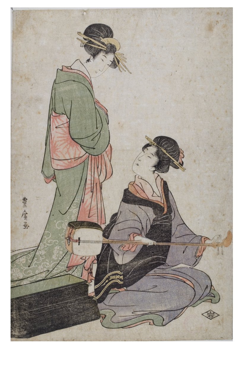 Two Bijin, One with Samisen, Edo Period by Utagawa Toyohiro