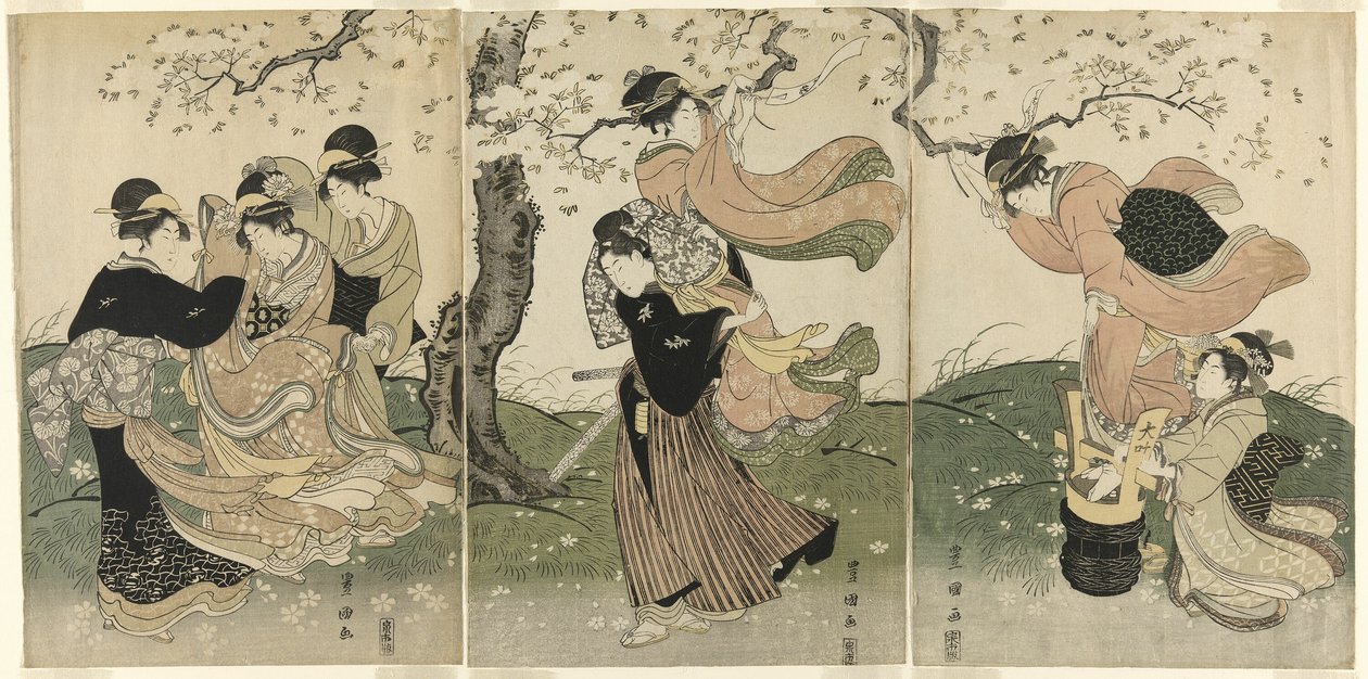 A Windy Day under the Cherry Trees by Utagawa Toyokuni I