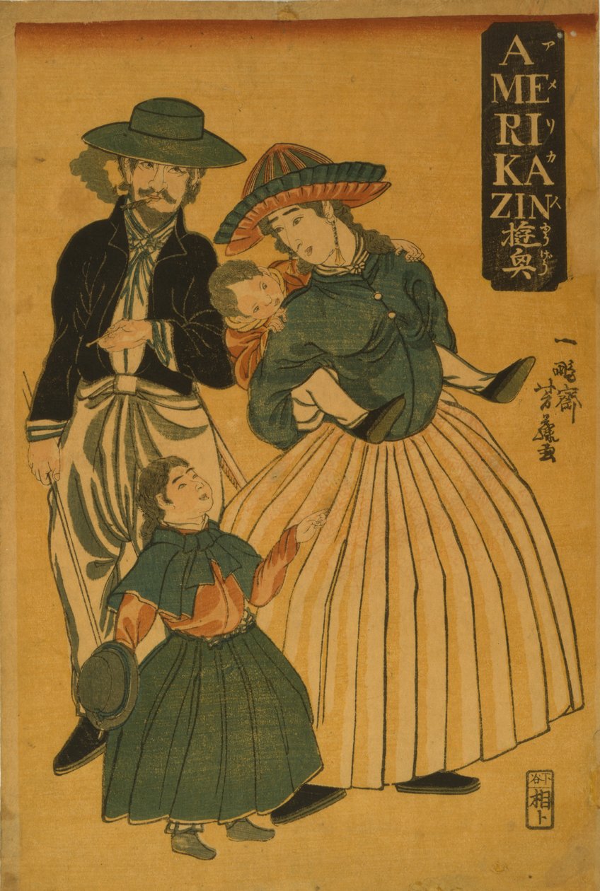 An American Family Out for a Stroll at Yokohama, 1861 by Utagawa Yoshifuji