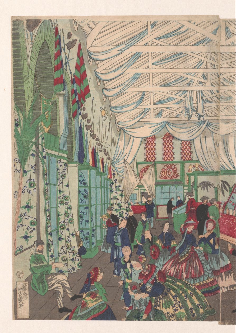 A Flourishing English Trading House in Yokohama by Utagawa Yoshiiku