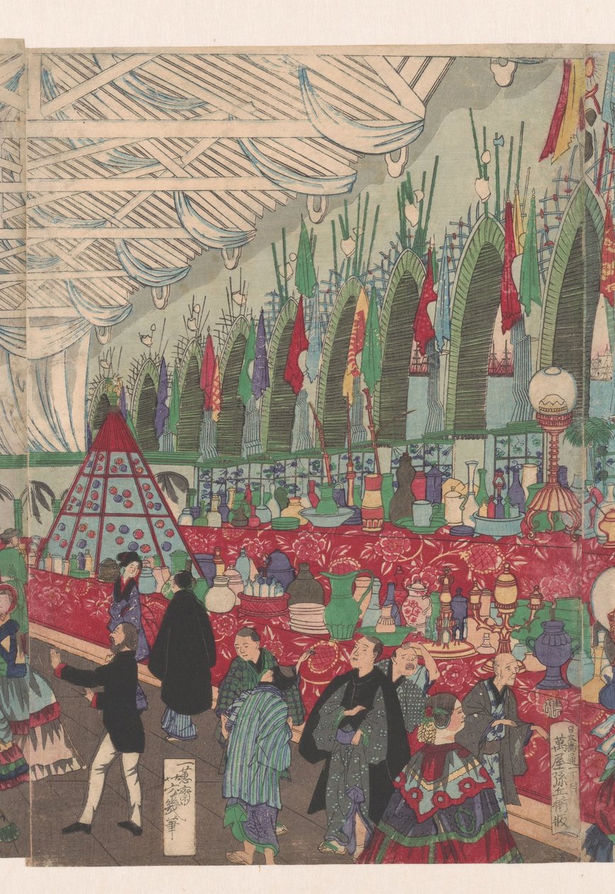A Flourishing English Trading House in Yokohama by Utagawa Yoshiiku