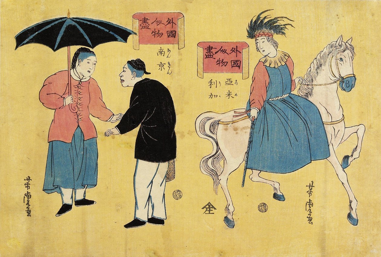 American (Right), Chinese Men (Left) by Utagawa Yoshitora