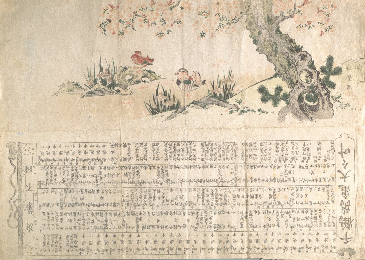 Mandarin Ducks in a Spring Landscape: Program for a Jururui Performance, ca. 1807 by Utamaro II