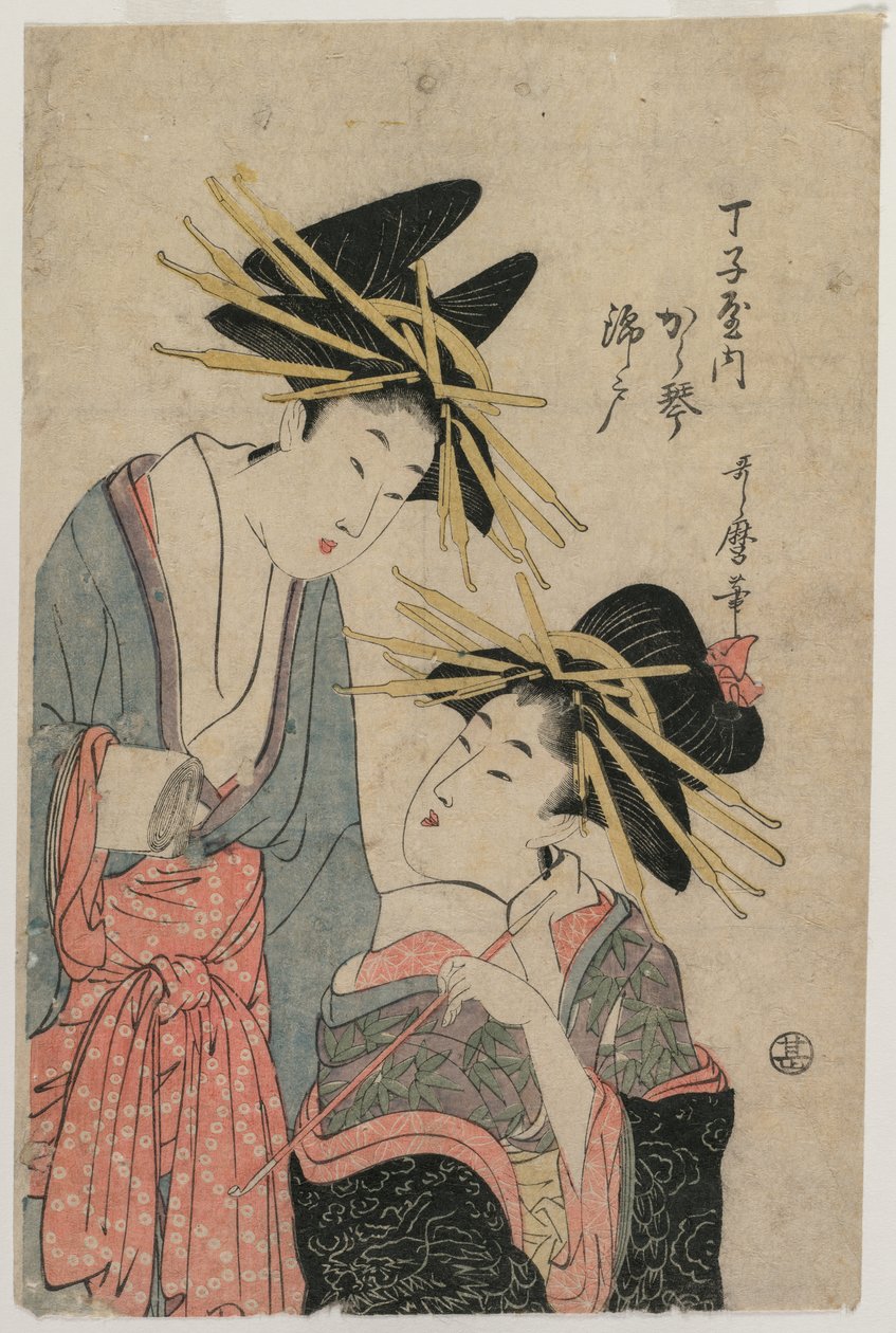 The Courtesans Karagoto and Nishikido of Chojiya, late 1800s by Utamaro II