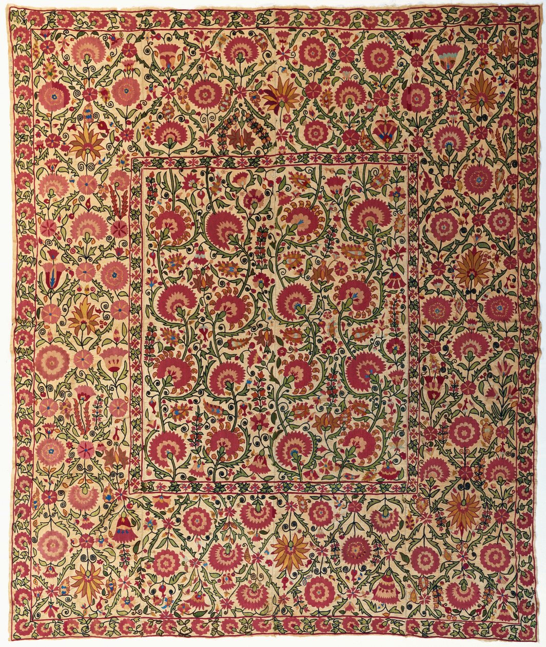 A susani embroidered in couched silks by Uzbek School