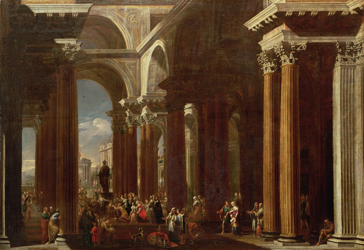 An Architectural Capriccio with a Roman Sacrifice by V. and Gargiulo, D. Codazzi