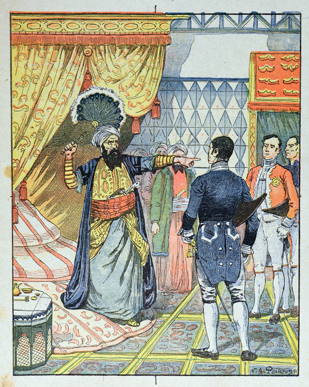 The Dey of Algiers, Hussein ibn El Hussein strikes the French ambassador, M. Deval with a fan, 27th April 1827 by Victor Armand Poirson