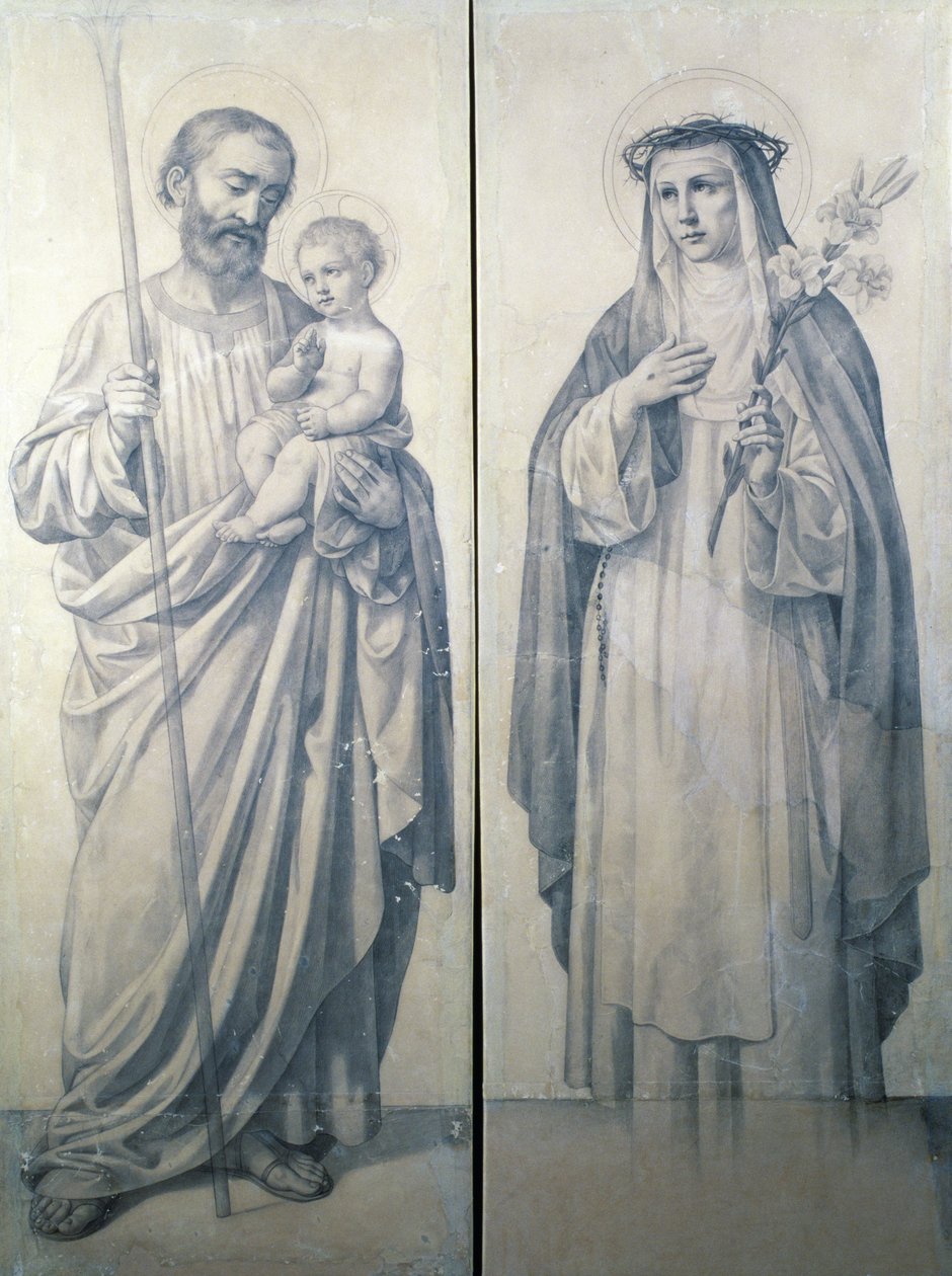 Preparatory drawing of St. Catherine of Siena and St. Christopher by V. de Matteis