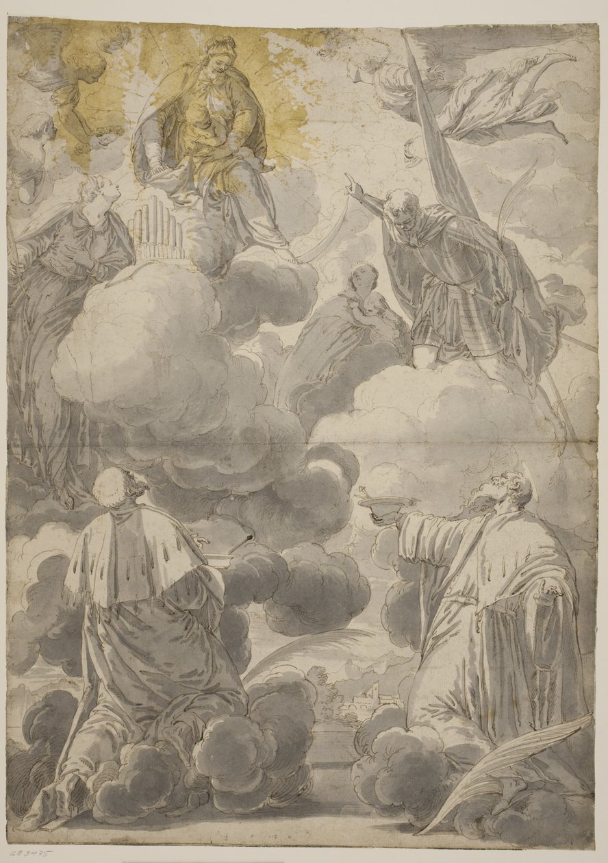 The Virgin and Child in the Clouds Surrounded by Angels and Saints Cosmas and Damian, Cecilia, Secondo and Marina by Valentin Lefèvre