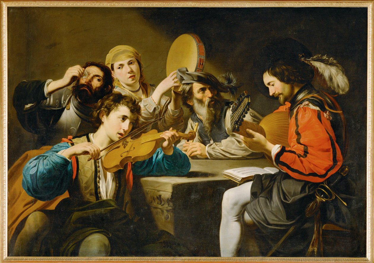 Concert with Four Persons and One Drinker by Valentin de Boulogne