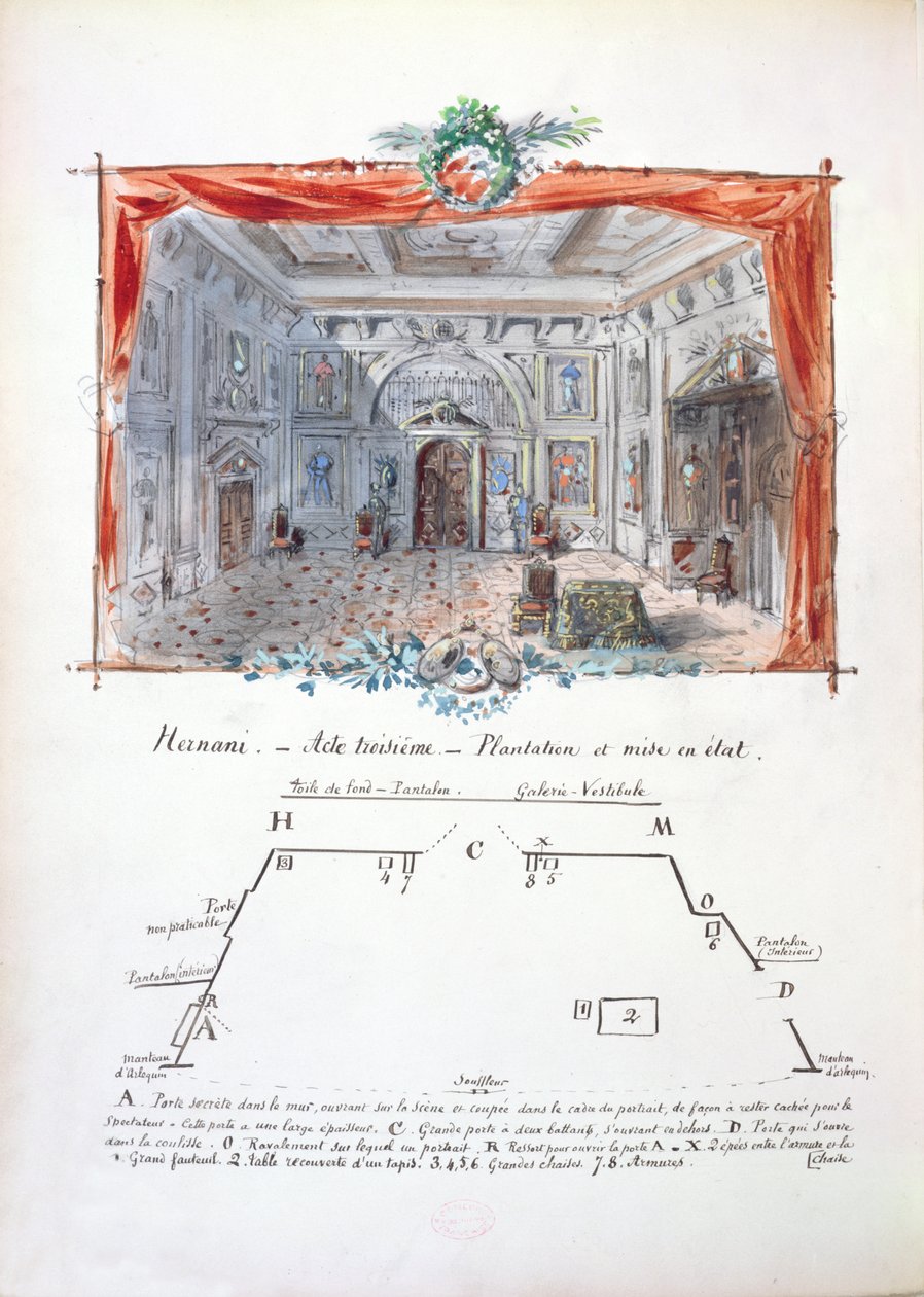 Set design and stage directions for an 1877 production of Hernani by Victor Hugo by Valnay Pere et fils