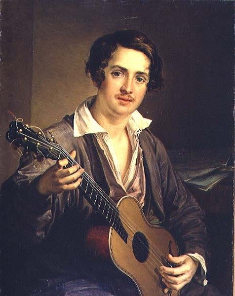 The Guitar Player: Portrait of the Virtuoso Guitarist Vladimir Ivanovich Morkov (1803-64) by Vasili Andreevich Tropinin