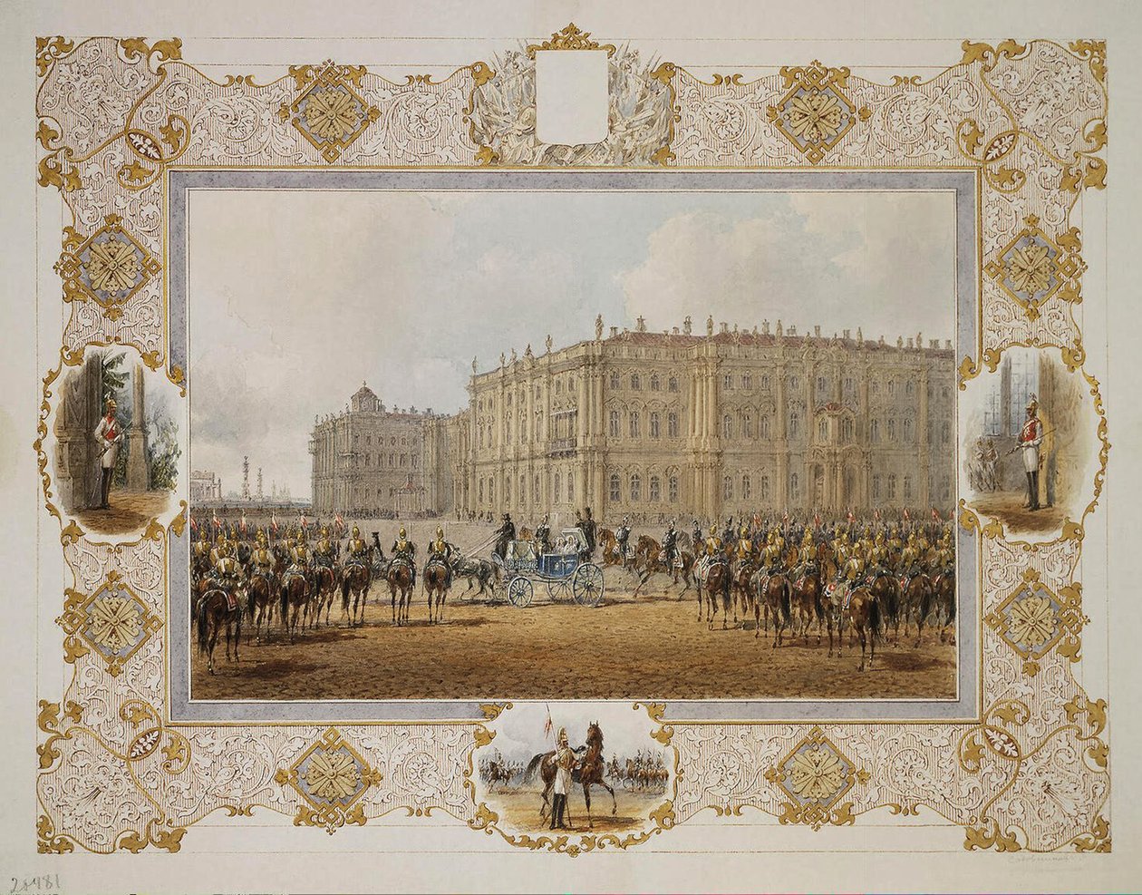Review of the Horse-Guardsmen Regiment in Front of the Winter Palace, 1850s by Vasili Semenovich Sadovnikov