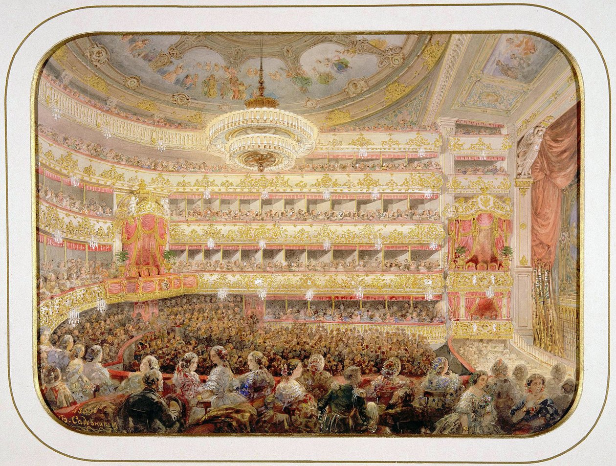 The Auditorium of the Saint Petersburg Imperial Bolshoi Kamenny Theatre by Vasili Semenovich Sadovnikov