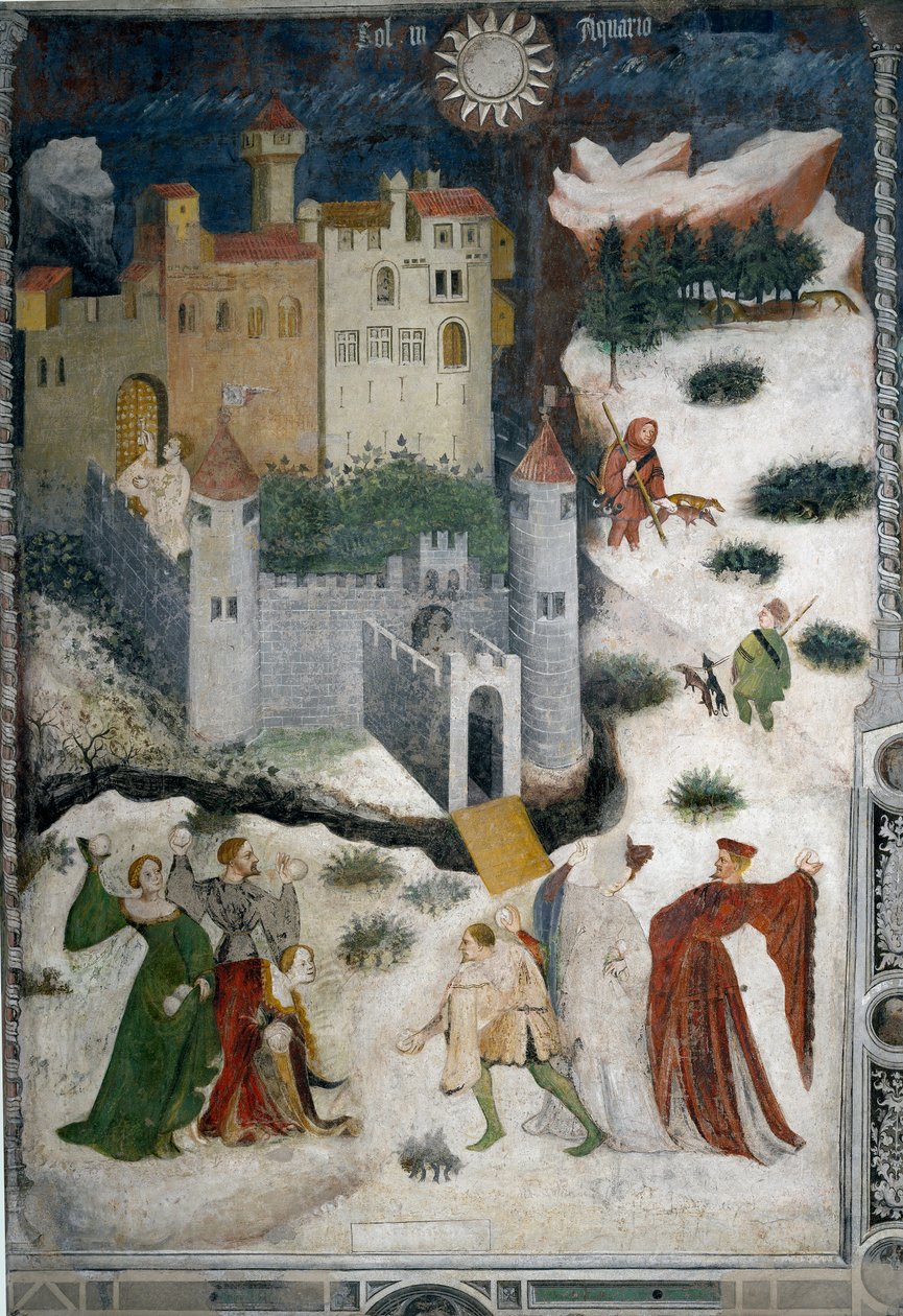 Month of January: Snowy Landscape with Aristocrats and Hunters by Venceslao Maestro
