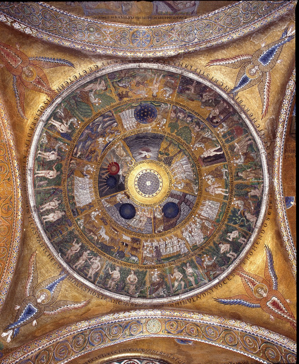 View of the dome with mosaics on a golden background by Veneto Byzantine School